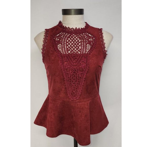 ALYA Women's Red Faux Suede Peplum Tank Top Size XS - Picture 3 of 9